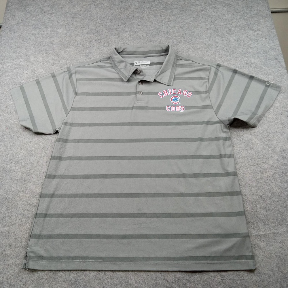 Chicago Cubs Shirt Mens XL‎ Gray MLB Baseball Polo Striped Embroidered Collared